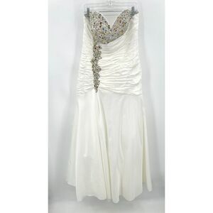 ASPEED Vintage Ivory White Beaded Strapless Sweetheart Ruched Wedding Dress XL